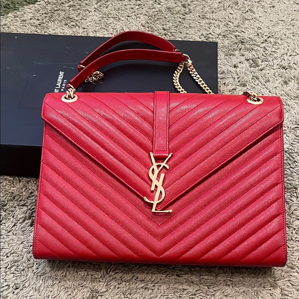 Saint Laurent Red Chevron Shoulder Bag